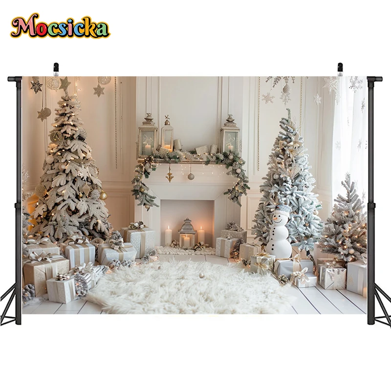 Mocsicka Winter Christmas Photography Background Gorgeous Mantel Decoration Holiday Party Family Portrait Photo Backdrops Studio