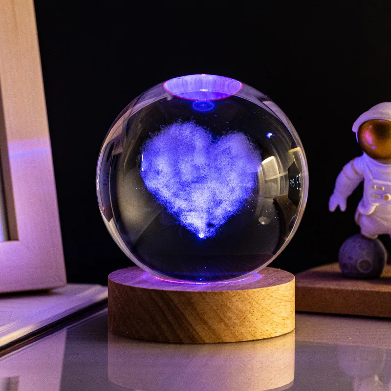 3D LED Sistema Solar Laser Carving Crystal Ball Night Light, presente de aniversário para namorada, colegas e crianças