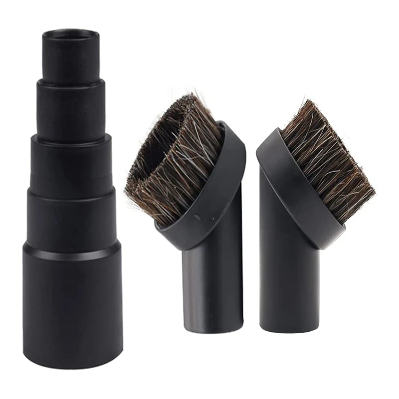 2 Pcs Horse Hair Vacuum Attachment Brush Replacement Parts Black With 1 7/8Inch To 1Inch Universal Vacuum Hose Adapter