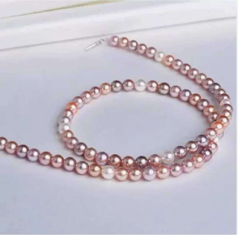 

High Jewelry AAAA 9-10mm round Akoya pink purple natural pearl necklace 18 inch