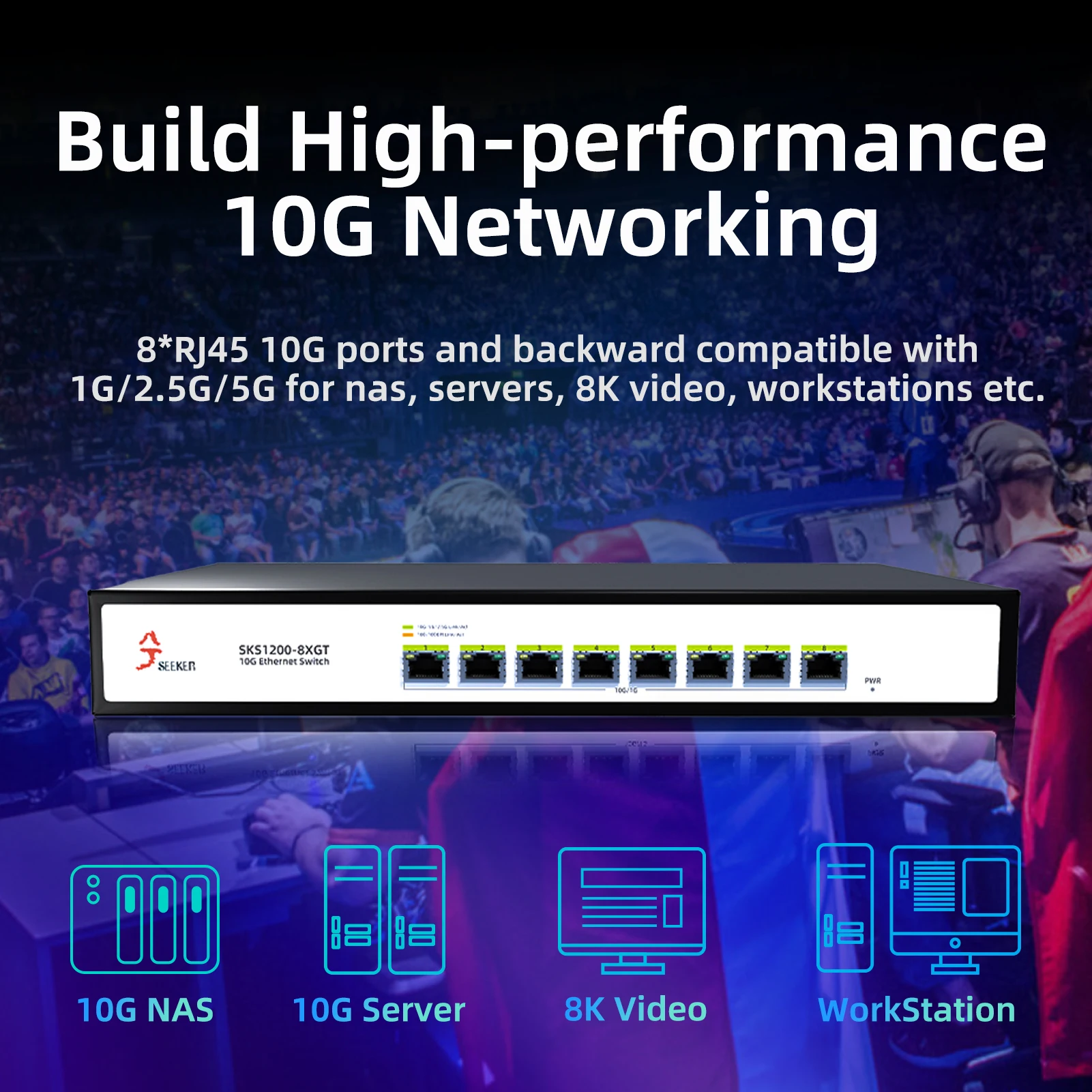 Imagem -02 - Interruptor Ethernet Xikestand Todos os 10 Gigabit Portas 10gbps Rede de Portas Rj45 Plug And Play 10g 10gb 10000mbps