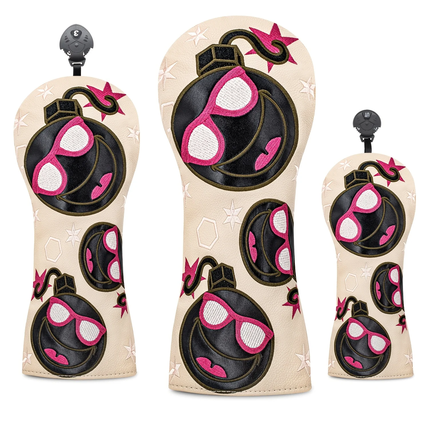 1pc/3pcs Golf Club Covers, Driver, Fairway, Hybrids, Pink Glasses Pattern, Head Covers for Golf Clubs