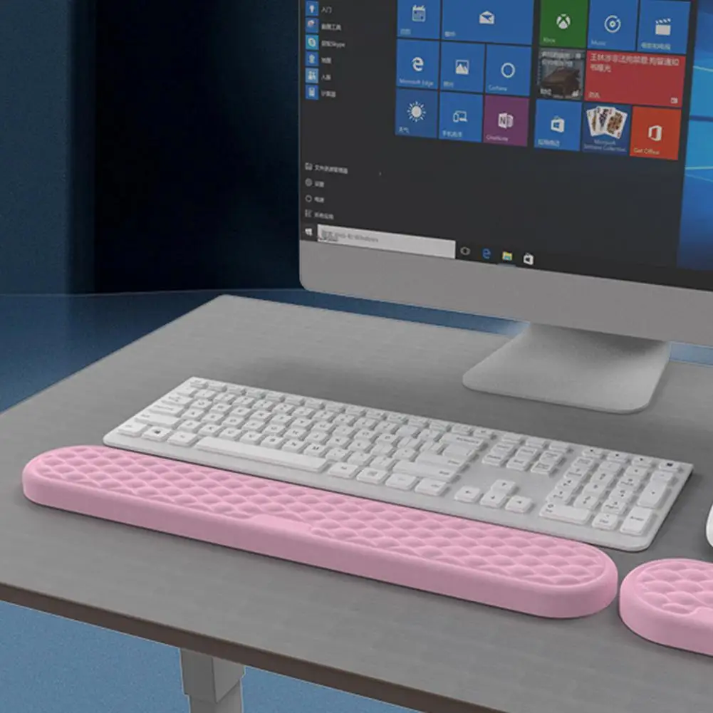 Set Keyboard kulit palsu, Keyboard pergelangan tangan kulit imitasi ergonomis, Mouse dengan memori untuk nyeri kantor
