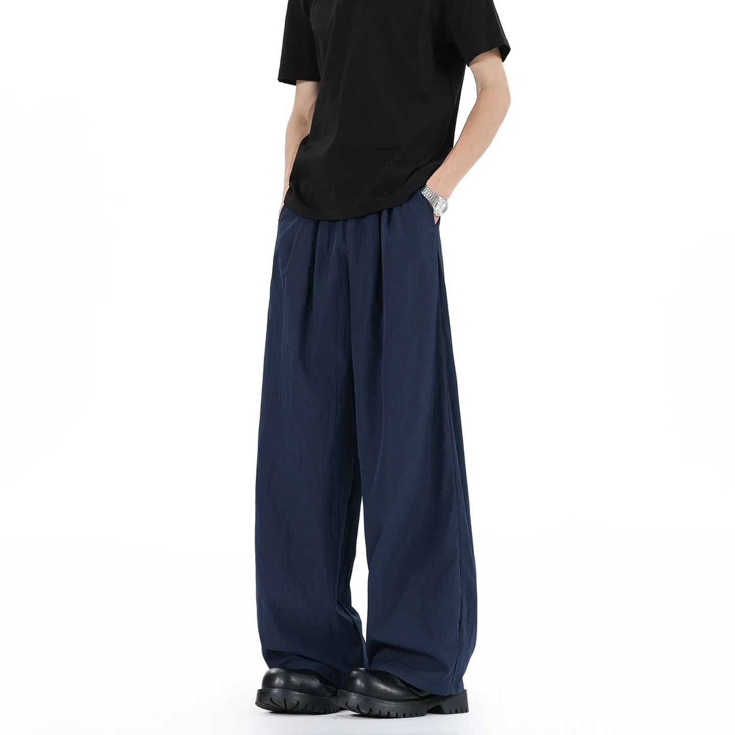 

LAPPSTER Autumn Korean Fashion Casual Pans For Men Streetwear Solid Color Joogers Pants Elastic Waist Wide Leg Men's Harem Pants