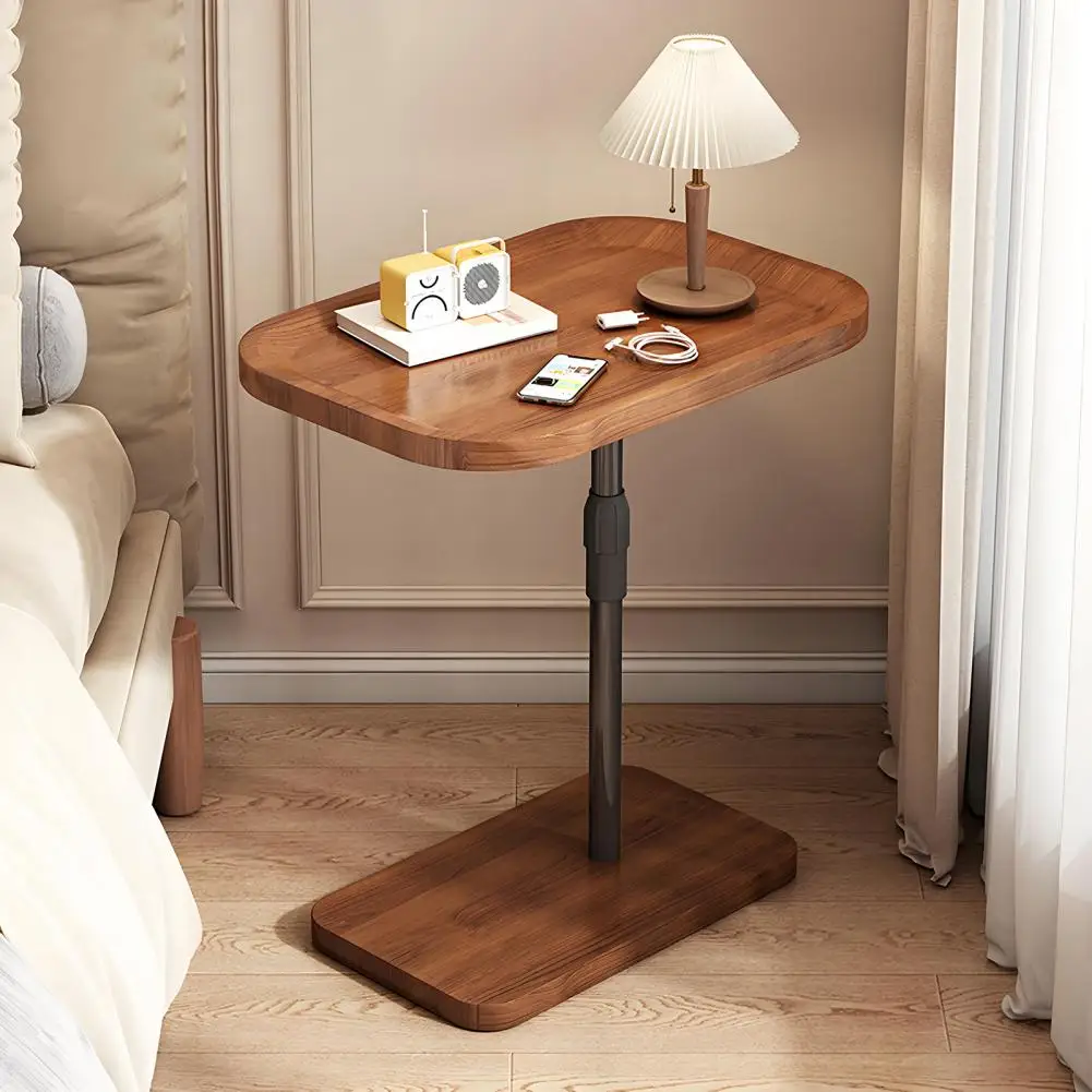 End Table, Adjustable Height C Shaped 2-Tier Metal Side Table, Stable Structure Rounded Corner Living Room Mini Bedside Table