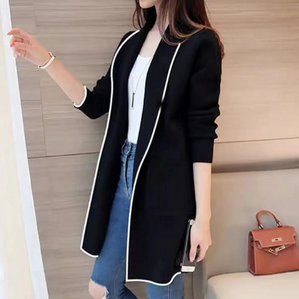 Women Thermal Jacket Stylish Women's Mid-length Open Stitch Cardigan Warm Coat with Loose Fit Lapel Collar for Fall/winter