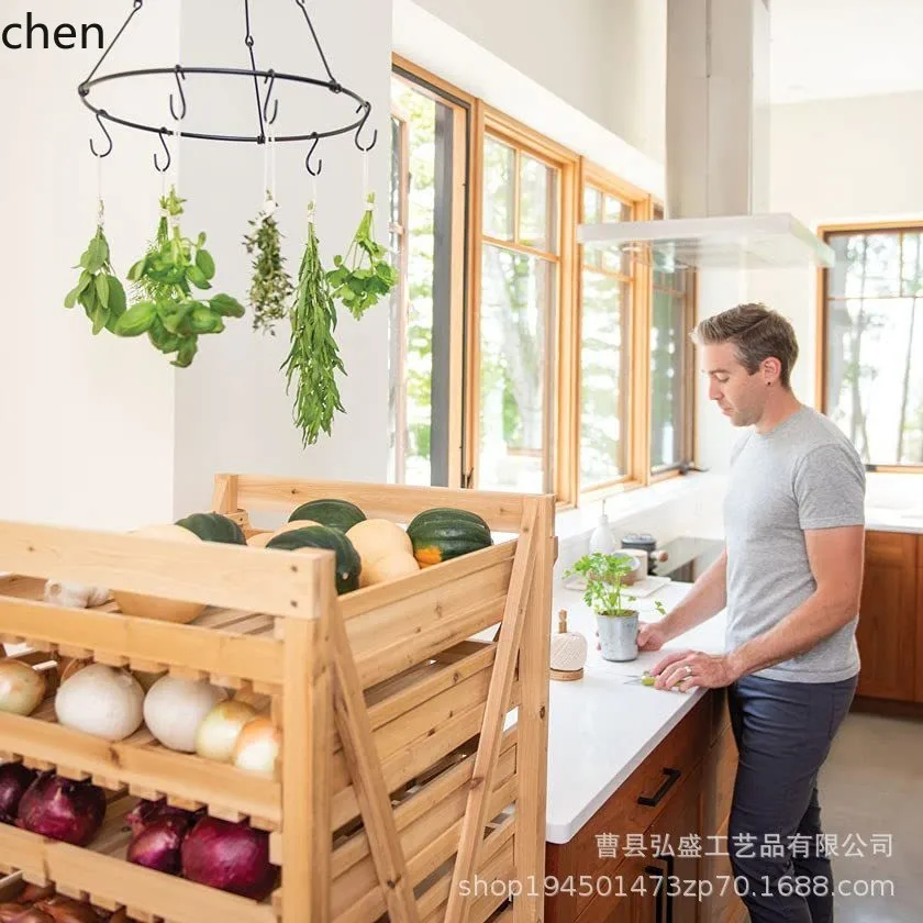 YFY  wooden storage rack, drawer-style pull-out, multi-tier floor standing organizer for home, restaurant, and vegetable storage