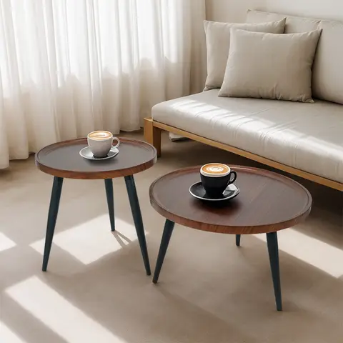 Round Coffee Table, Small Nesting Coffee Table, Mid Century Modern Coffee Table and End Table Sets Wood, Easy