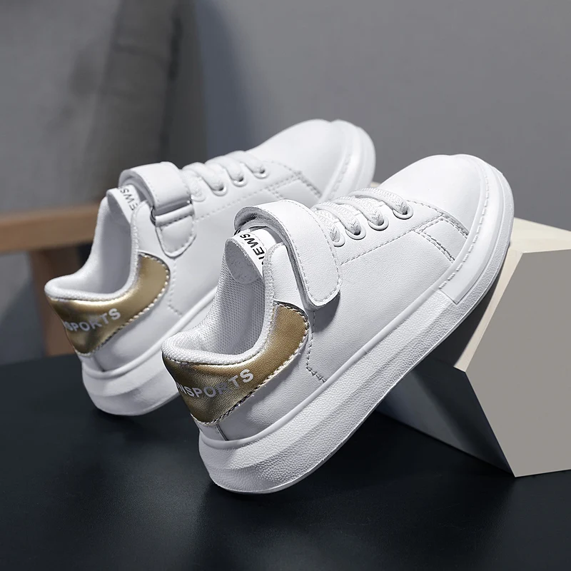 White Children Anti-slip Wear-resistant Casual Shoes Girls Boys Kids Soft Sole Shoes Breathable Sport Sneakers Leather Face Wate