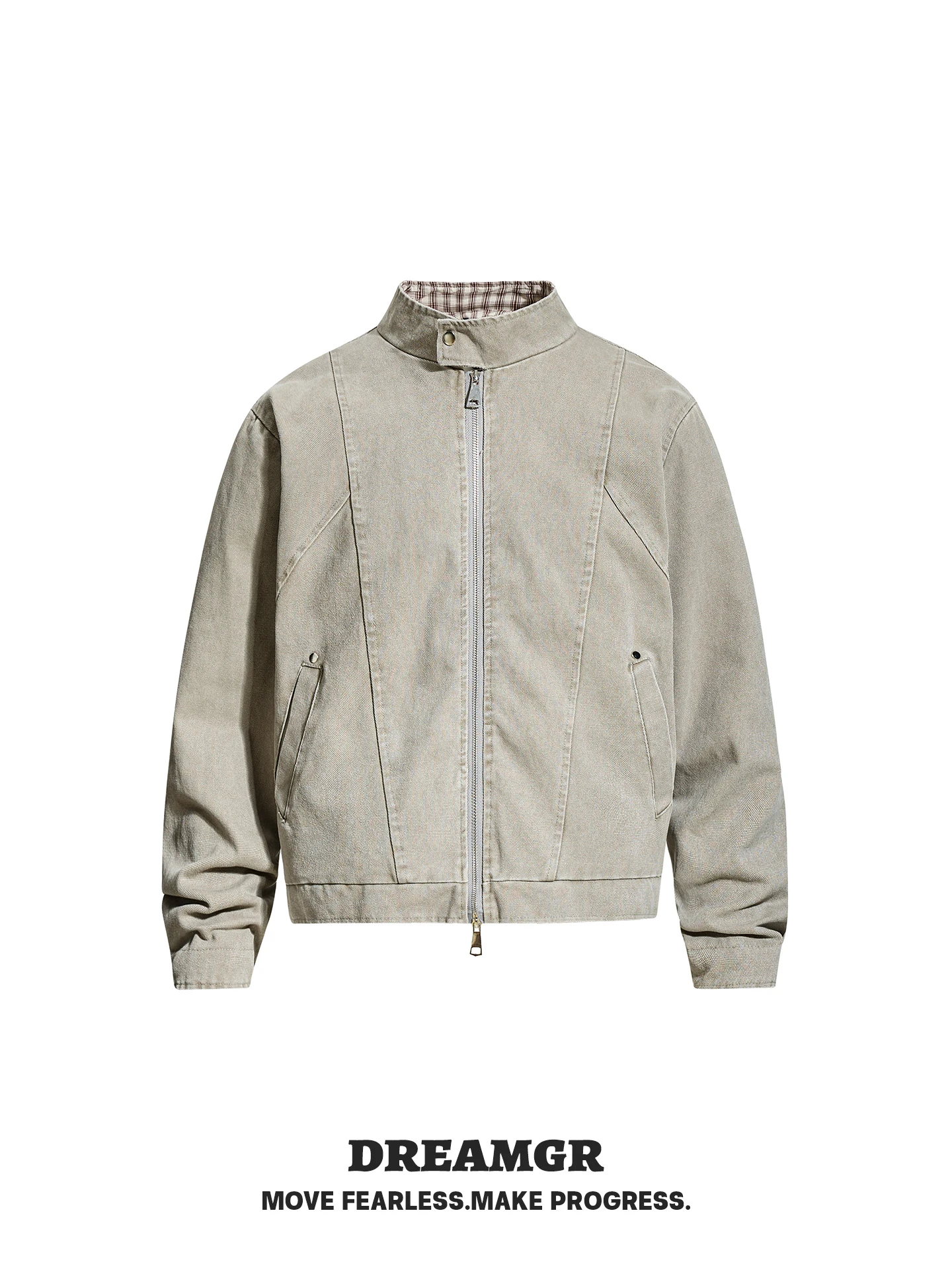 

Американская куртка в стиле деконструктивизма с клетчатым пэчворком и высоким воротником, осенне-зимняя, с 3D-кроем