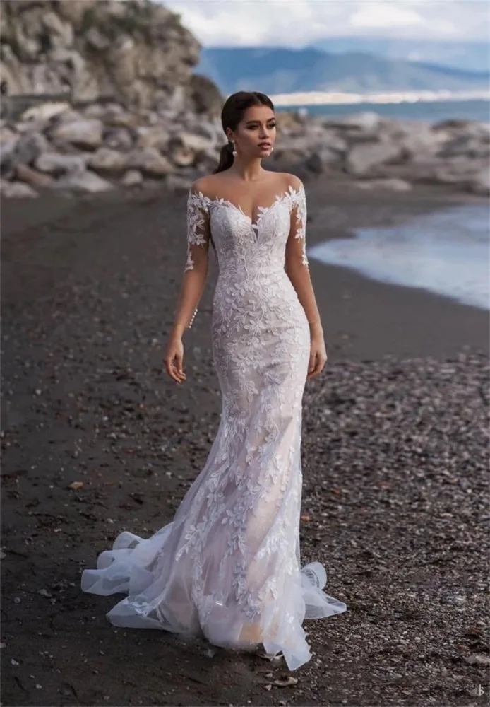 

Sweetheart Neck Appliques Button Lace Mermaid Beach Wedding Dresses 2024 Court Train Bridal Gowns Vestido De Noiva Customized