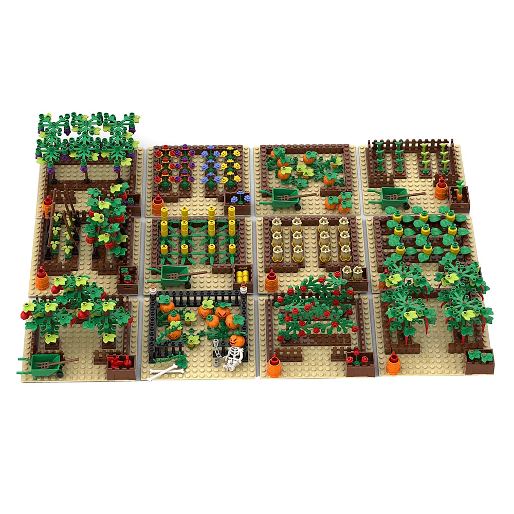 Creative Farm Vegetable Garden MOC Assembly Building Blocks, Creating Rural Farm Scenes, Sand Table Scene Decoration Ornaments