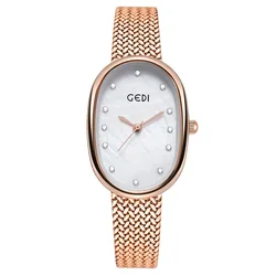 Fashion Gedi Tp Brand Quartz Luxury Oval Tonneau Clock Vintage Simple Dial Rose Gold Sliver Blue Orologio Ladies Gifts Watches