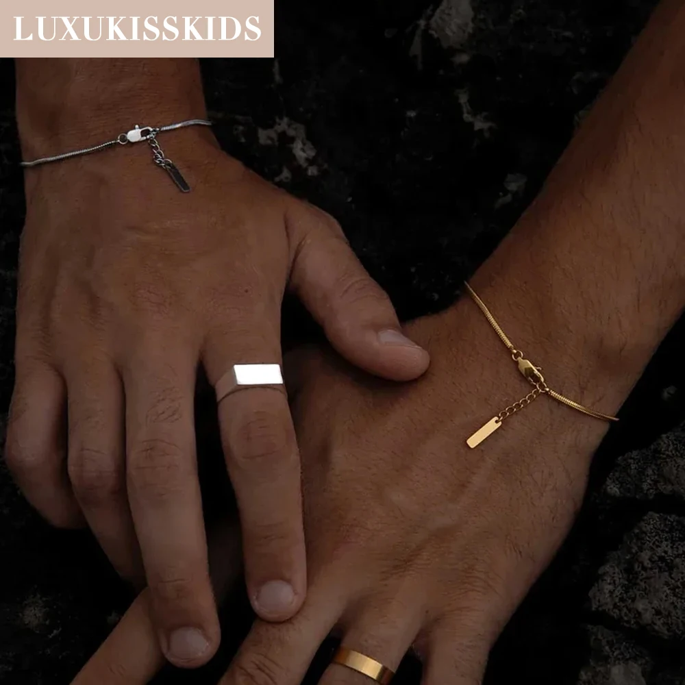 LUXUKISSKIDS Square/Round Snake Chains Wrist Jewelry for Woman Mens Gifts Simple Solid Titanium Steel Bracelet Wholesale Direct
