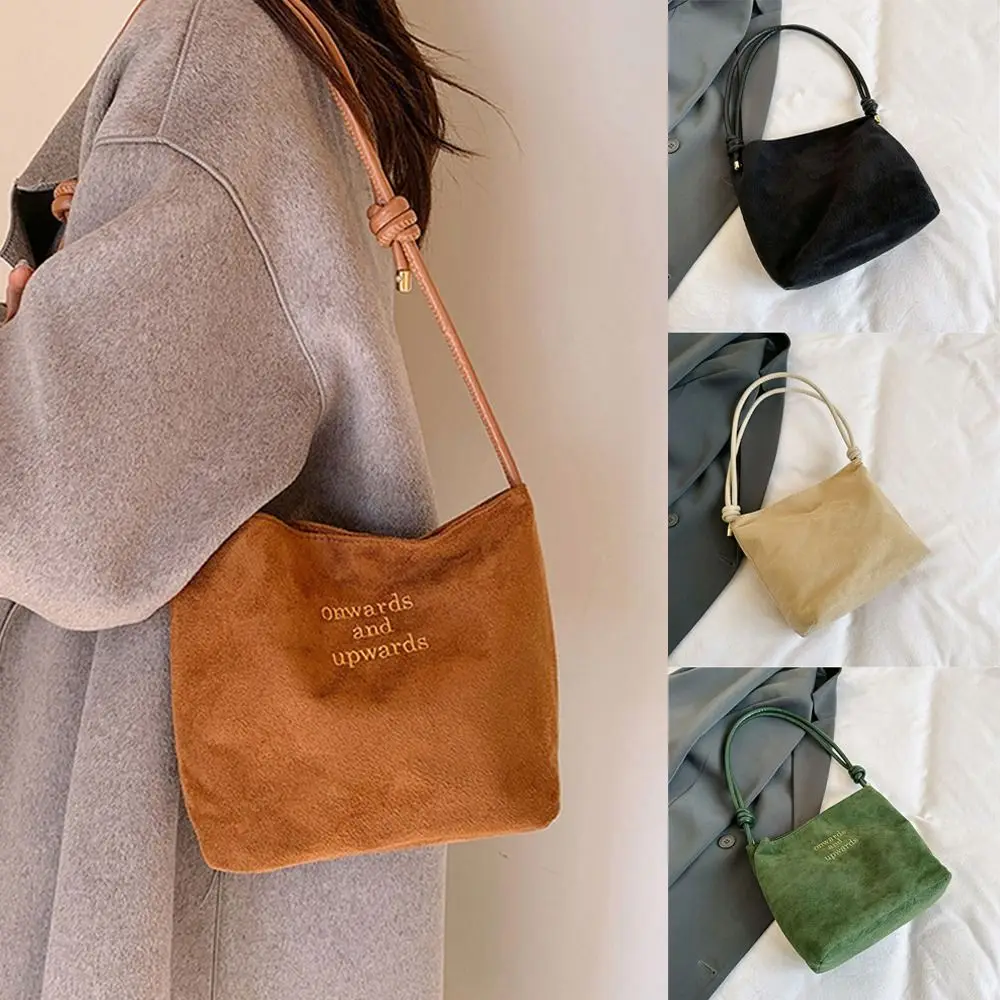 Portable Soft PU Leather Shoulder Bag Large Capacity Commuting Bucket Bag Handbags Women Female