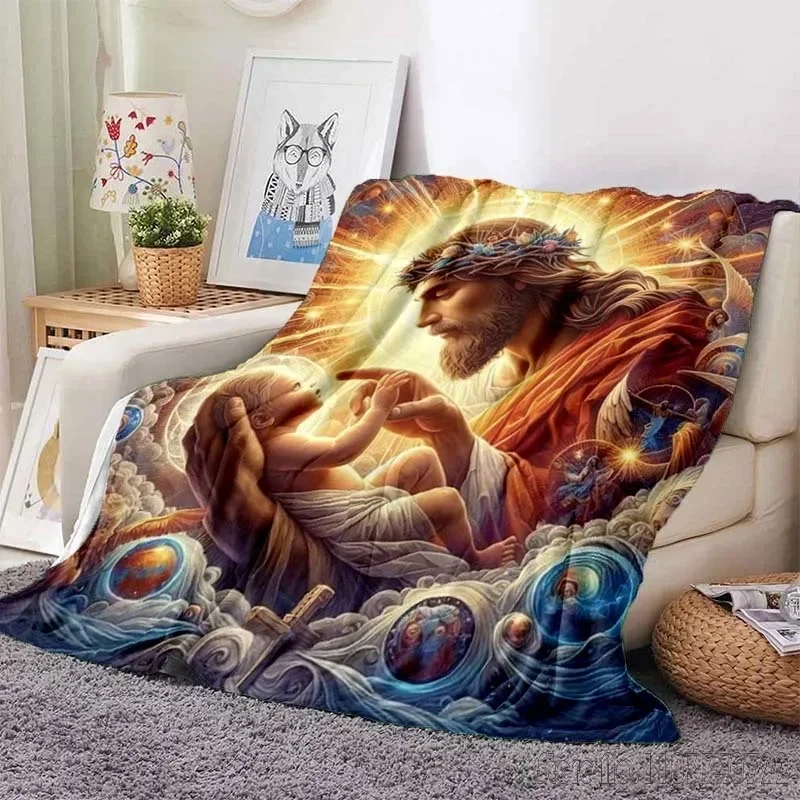 Merciful Jesus Christian God Flannel Art Blanket Throw Sofa Bed Cover Four Season Soft Fluffy Quilt Blanket Flannel Throw