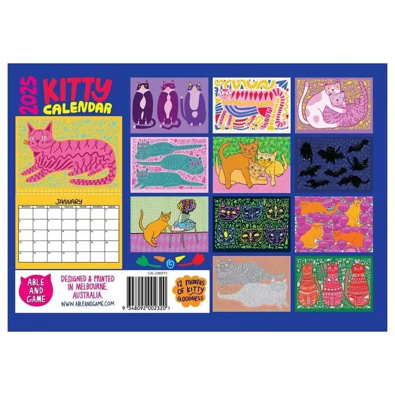 Color Cat Schedule Calendar 2025 Cartoon Cat Trip Planner Flip The Calendar Flip Cartoon Cat Wall-Mounted Calendar