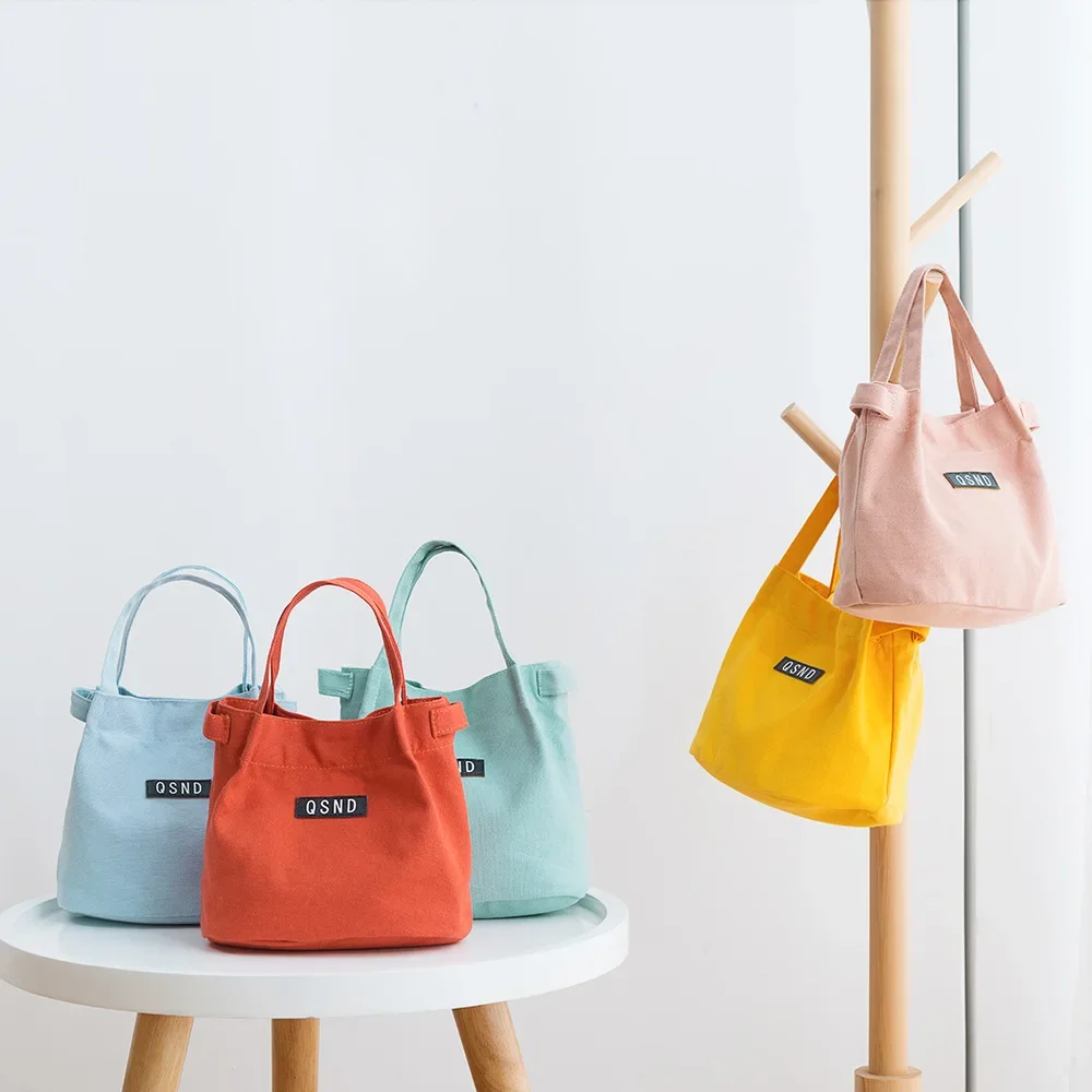 Fashion Canvas Shoulder Bag Women Handbags Summer New Lunch Bag Tote for Food Cosmetics Storage