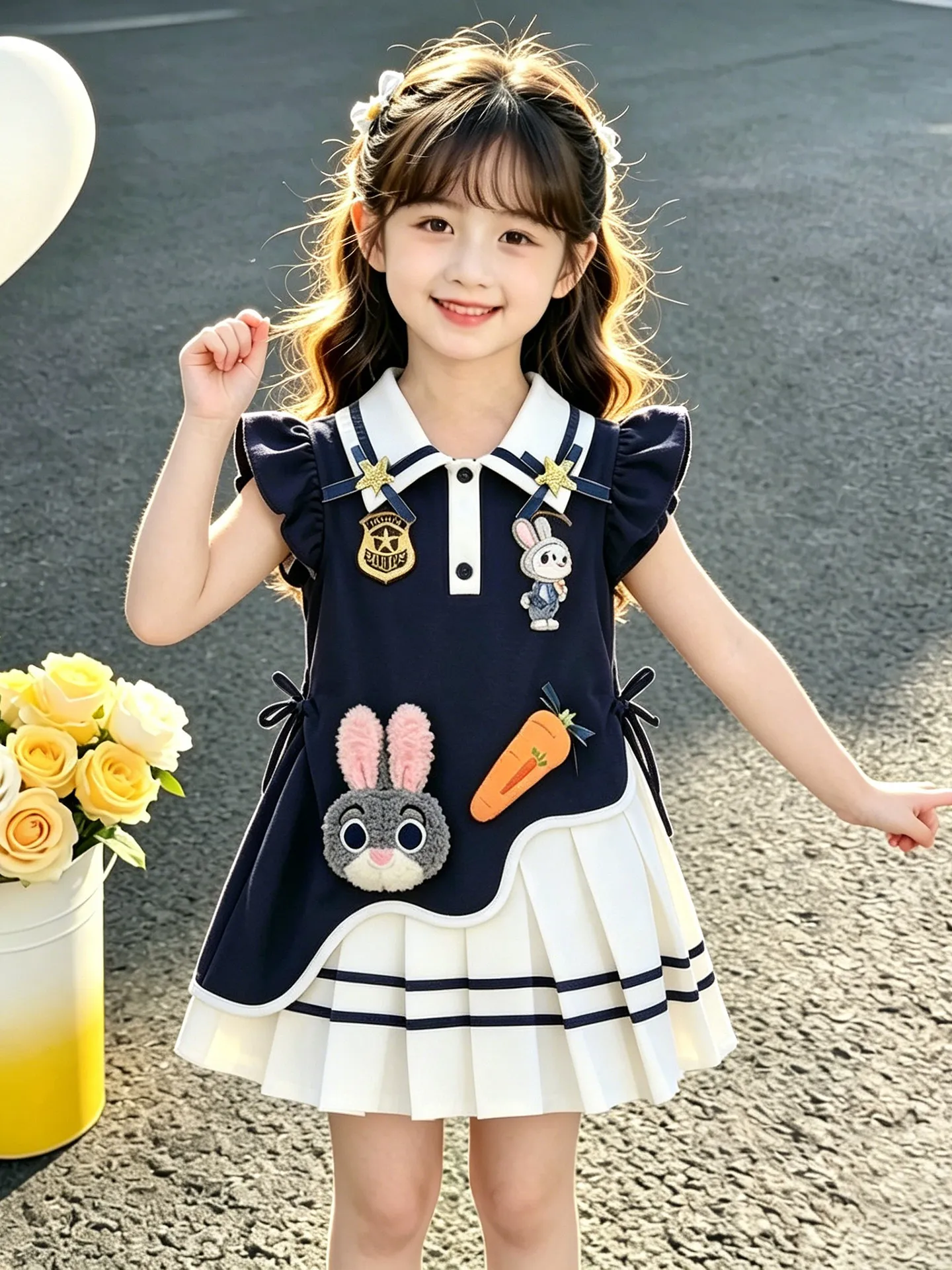 ジュディラビットオフィサー子供服新作2026おしゃれガールズスカート夏女児服柔らかい素材スクールスタイルミッドウエスト