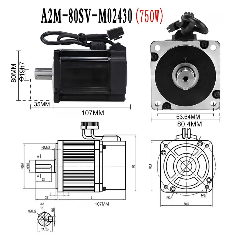 Imagem -05 - Servo Motor Driver Kit Flange Match Codificador Magnético 17bit m m 10m Encoder Cabo para Cnc 400w 600w 750w 1kw 60 80 Milímetros ac