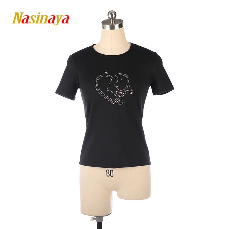 Children's and adults' figure skating training clothes, top T-shirt, short sleeved ice figure, heart-shaped diamond
