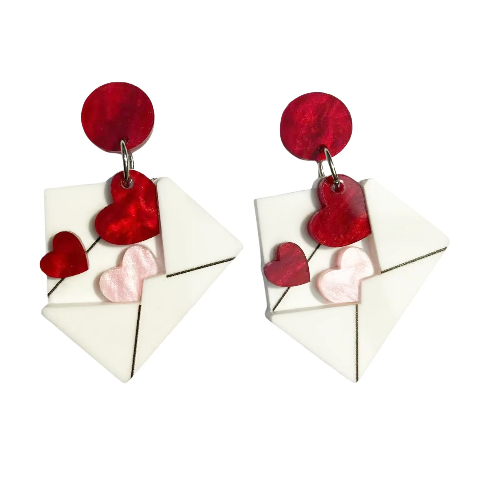 NEW - 2025 Valentines Day Earrings for Women - Heart Glitzy Red Envelope Love Letters Statement Drop Earrings #EAR1000293