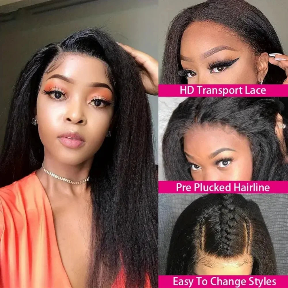 Peluca de cabello humano liso con encaje Frontal, pelo Natural rizado con cierre de encaje, densidad de 200%, prearrancado, 13x4
