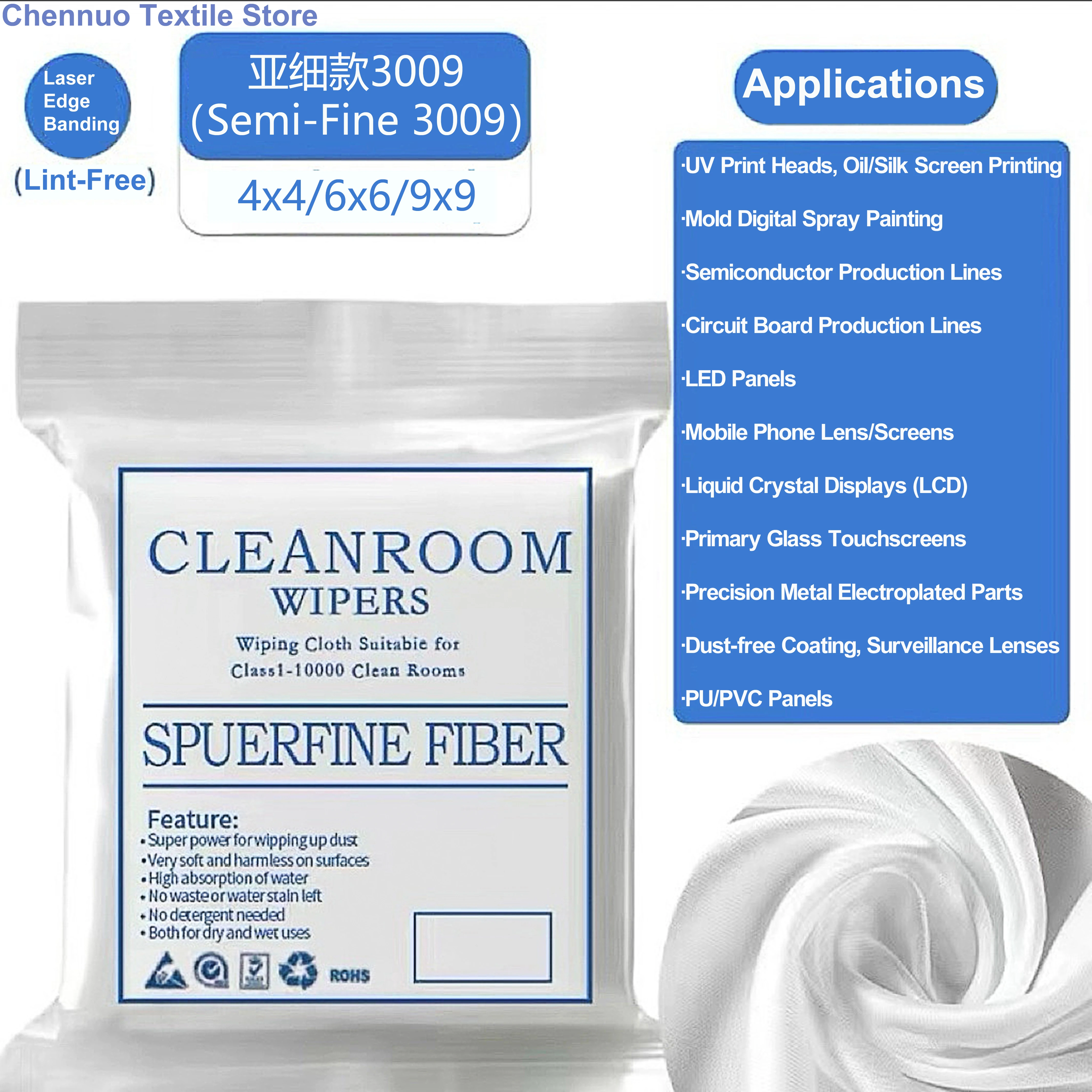 

Semi-Fine Polyester Cleanroom Wipes 4x4/6x6/9x9 for Printer Heads, UV/Digital Spray Nozzles, LED Lens & Phone Screen Protectors