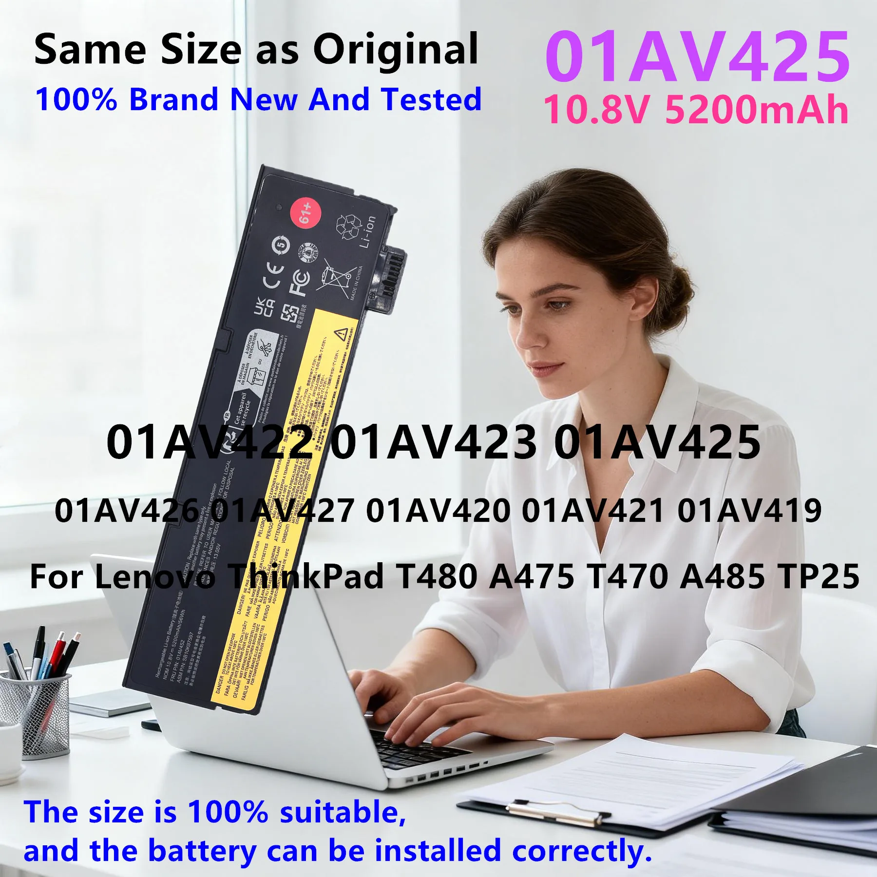 Laptop Battery For Lenovo ThinkPad T470 T480 T570 T580 P51S P52S A475 A485 TP25 01AV422 01AV423 01AV424 01AV452 01AV426 01AV427