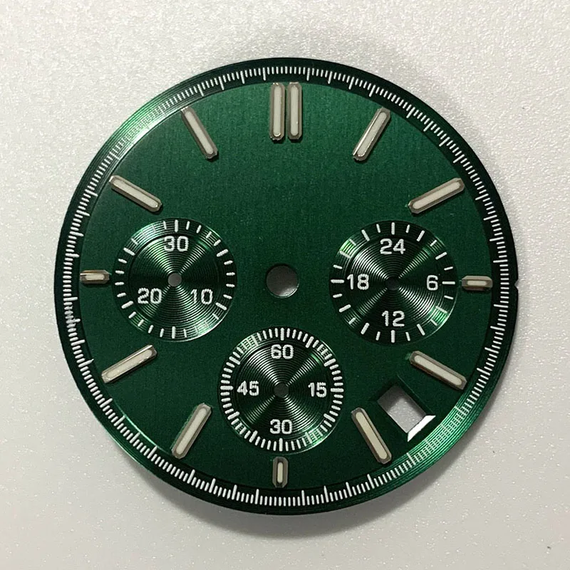 31.8 مللي متر ساعة الطلب مع ساعة الأيدي أشعة الشمس مضيئة كرونوغراف الوجه 6 الأيدي صالح كوارتز VK63 ساعة وجوه الحركة التلقائية