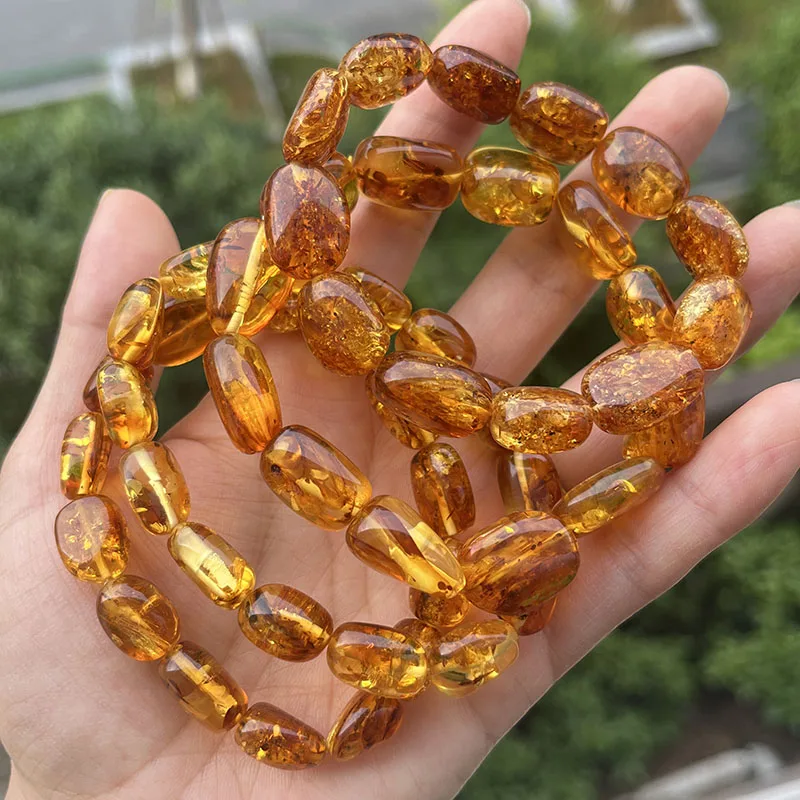 100% Genuine Floral Amber Bracelet for Women Real Flower Irregular Beads Factory Unique Natural Stone Jewelry Gift Wholesale
