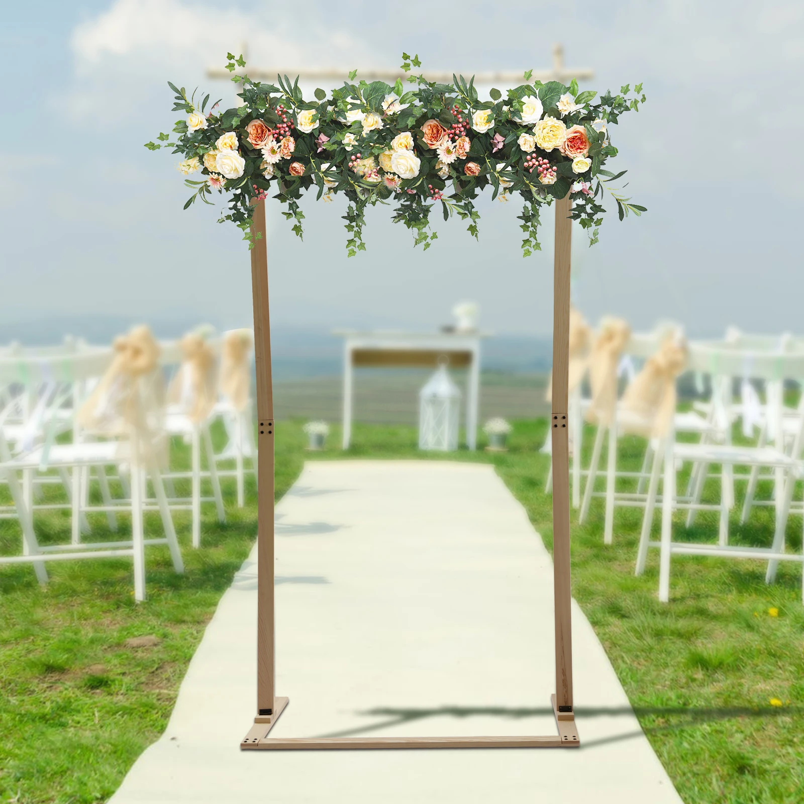 7FT Wood Wedding Arch Stand Decoration for Wedding Parties Garden Outdoor Indoor Backdrop Bridal Party Flower Frame Background