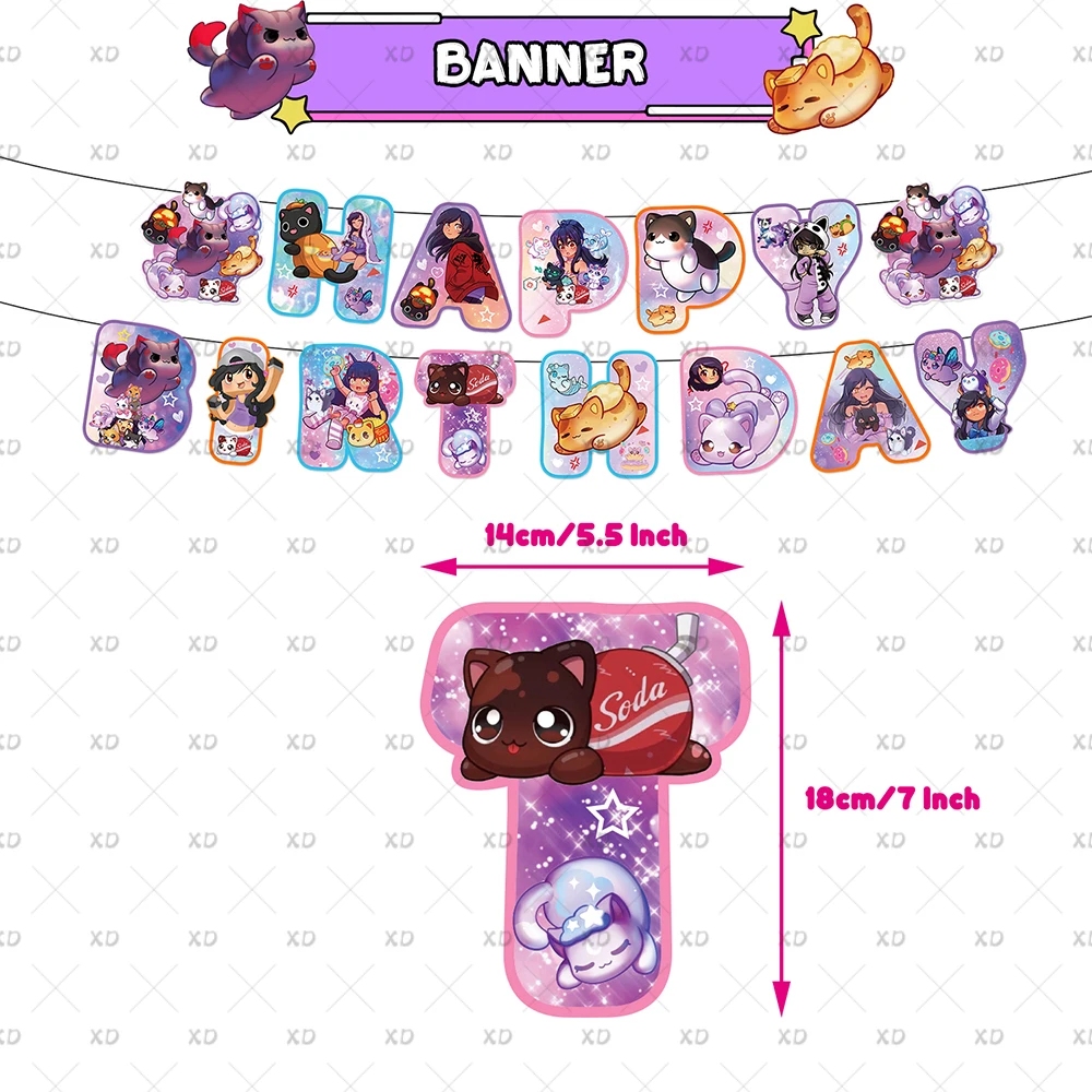 Cartoon Aphmau Meemeows Geburtstagsparty Dekorations-Set Banner Luftballons Kuchendekoration Hintergrund Cartoon-Kulisse Kindergeschenk – Detail 1
