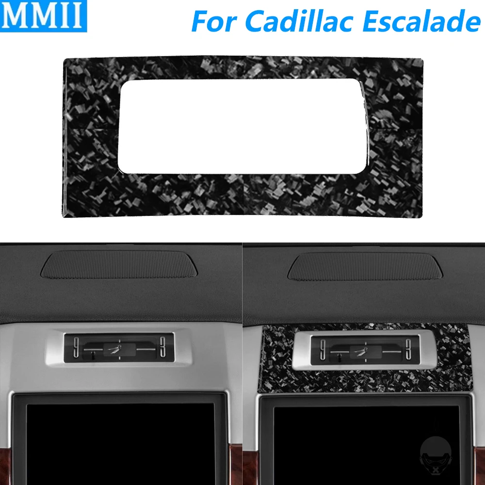 For Cadillac Escalade 2007-2014 Forged Carbon Fiber Central Control Clock Watch Display Panel Cover Trim Car Accessories Sticker