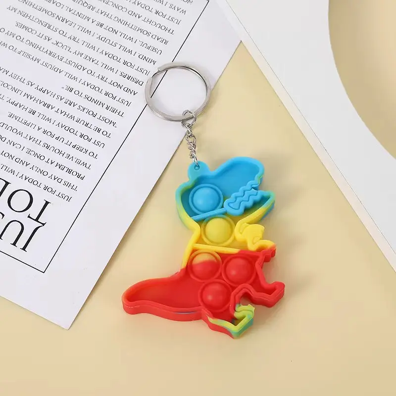 Push Pops Mini Keychain Dinosaur Fidget Toy for Autism Adhd Anxiety Anti Stress Relief Sensory Push Its Bubble Rainbow Toys