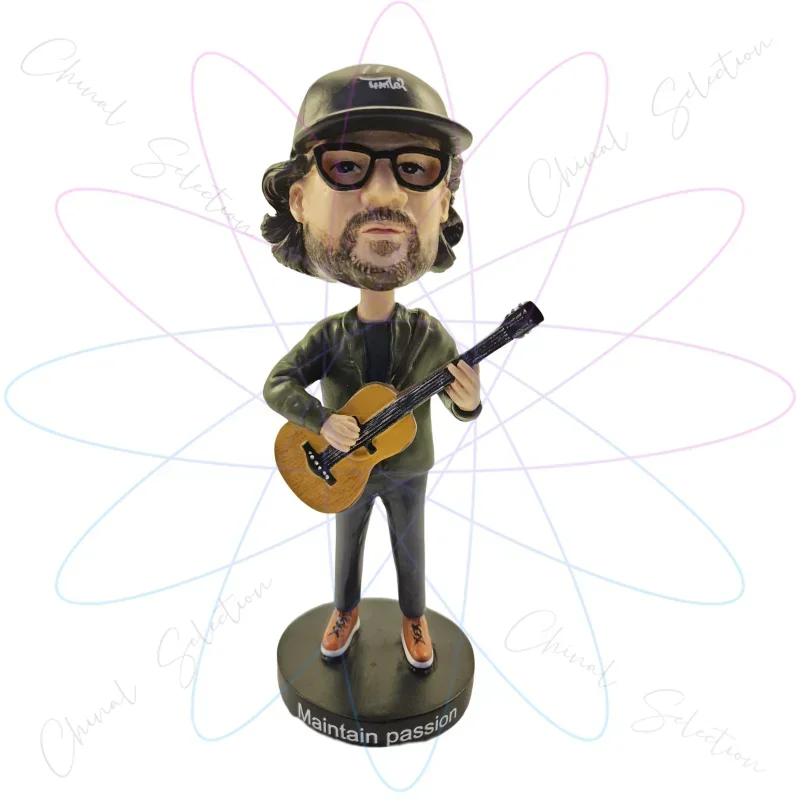 Resin Craft Shaking Head Doll Guitar Figure Sculpture Art Ornament Creative Music Festival Souvenir Gift Ornament