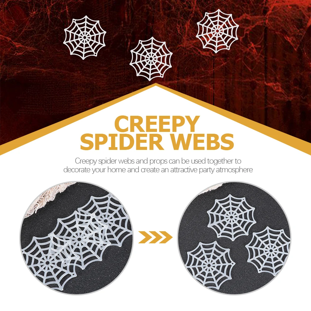 

150pcs Decorations Halloween Decor Halloween Plastic Webs Party Haunted House Garden Yard Glow
