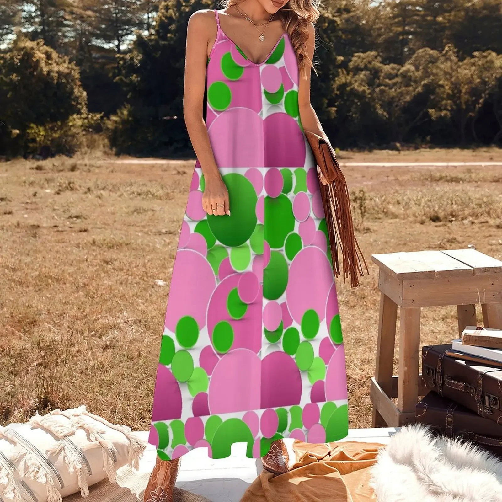 Pink & Green Fashions / Products Sleeveless Dress Dress women women evening dress Women dresses summer