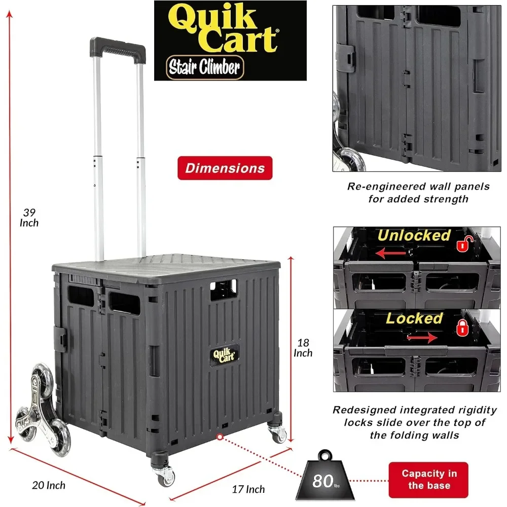 Quik Cart Stair Climber ruote Rolling Crate Teacher Utility con sedile cestino pieghevole per impieghi gravosi con maniglia