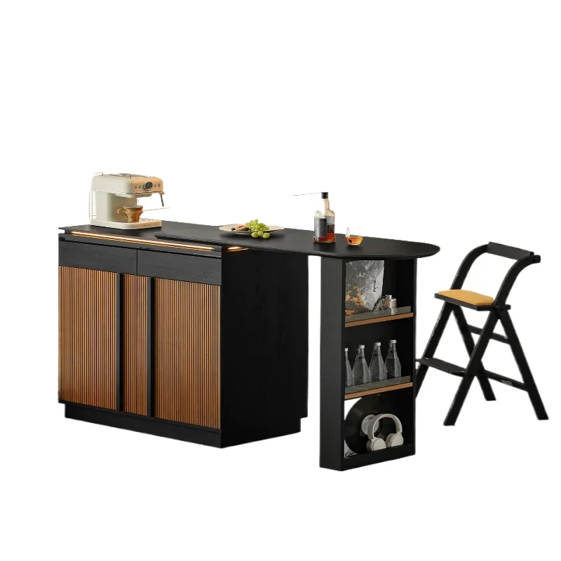 LH bar counter retractable rock slab island table teak living room sofa partition storage cabinet