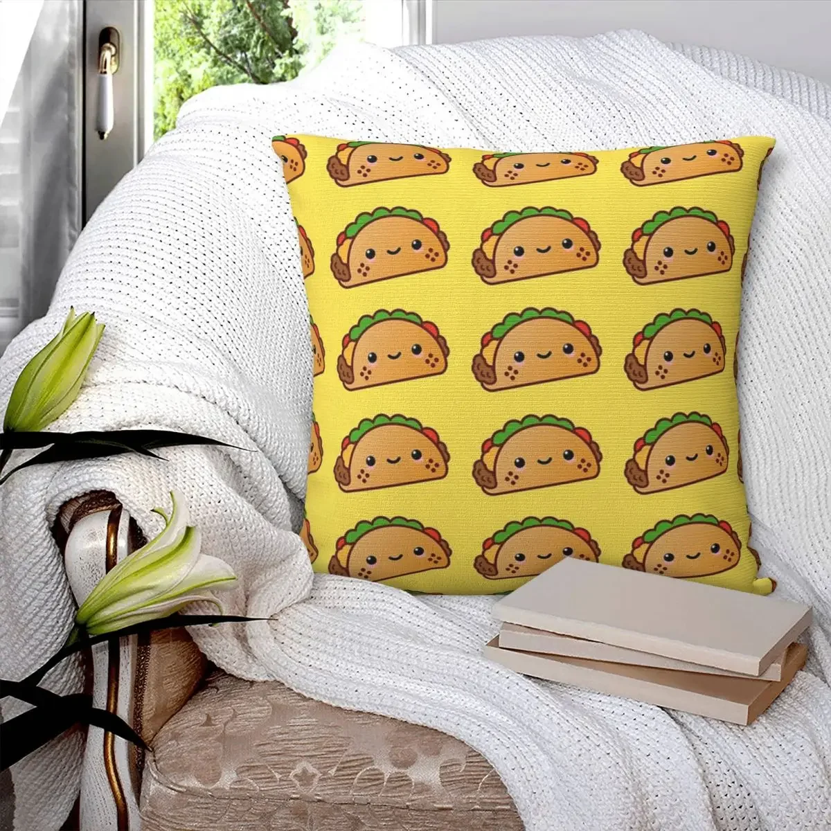 Happy Taco Pillowcase Polyester Pillows Cover Cushion Comfort Throw Pillow Sofa Decorative Cushions Used for Home Bedroom Sofa