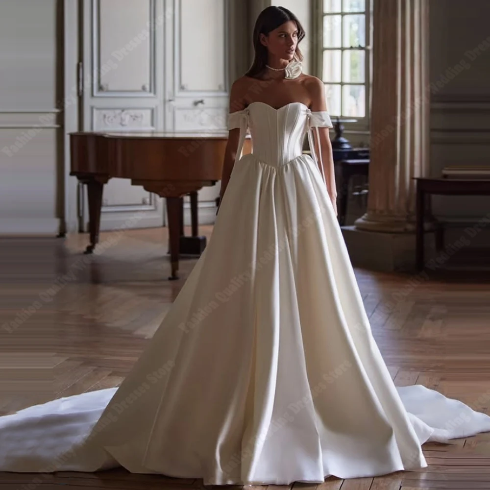 

2025 Off The Shoulder A-Line Women Wedding Dresses Sweetheart Collar Bridal Gowns Engagement Banquet Vestido De Novia Customized