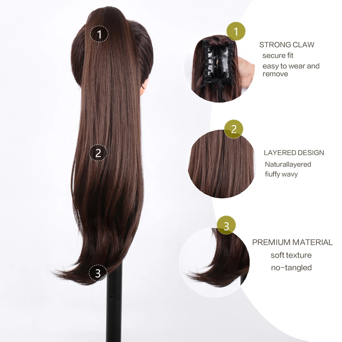 شعر مستعار اصطناعي مستقيم ، قطعة شعر إطالة ذيل الحصان ، شعر مستعار بني أومبير ، آلة كاملة الصنع ، نوعية جيدة ، 20 في ، 1 #2