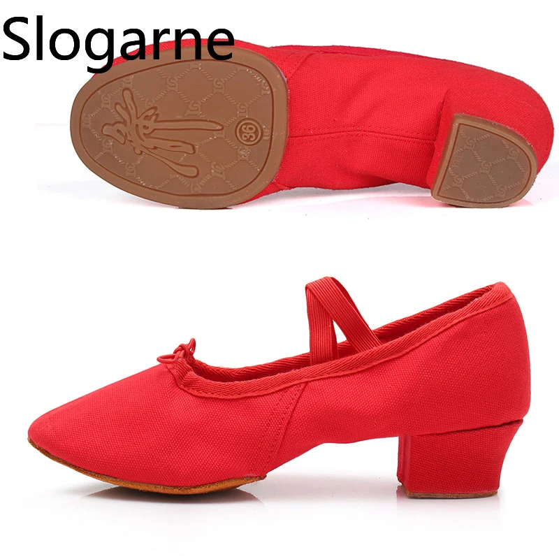 Women Canvas Pointe Shoes Woman 3.5CM Heel Yoga Jazz Waltz Belly Dance Shoes Girl Ballet Shoes Outdoor Trainning Casual Sneakers