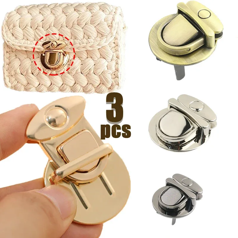 3 Sets DIY Bag Push Lock Bag Accessory Strawbag Turn Lock Tongue Shape Press Lock Decorative Lock for Handbag