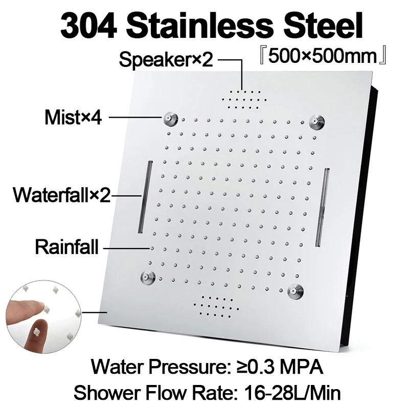 Modern Hygienic Shower For Bathroom 20 Inch Large Rain Shower Head Black Showers Sprayers Hotel Ceiling Square LED Showerheads