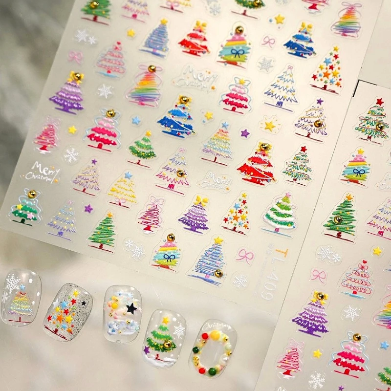 

Lovely Colored Graffiti Bowknot Stars Snowflake Christmas Tree 3D Nail Art Sticker Xmas Cute Snowman Santa Claus Manicure Decals