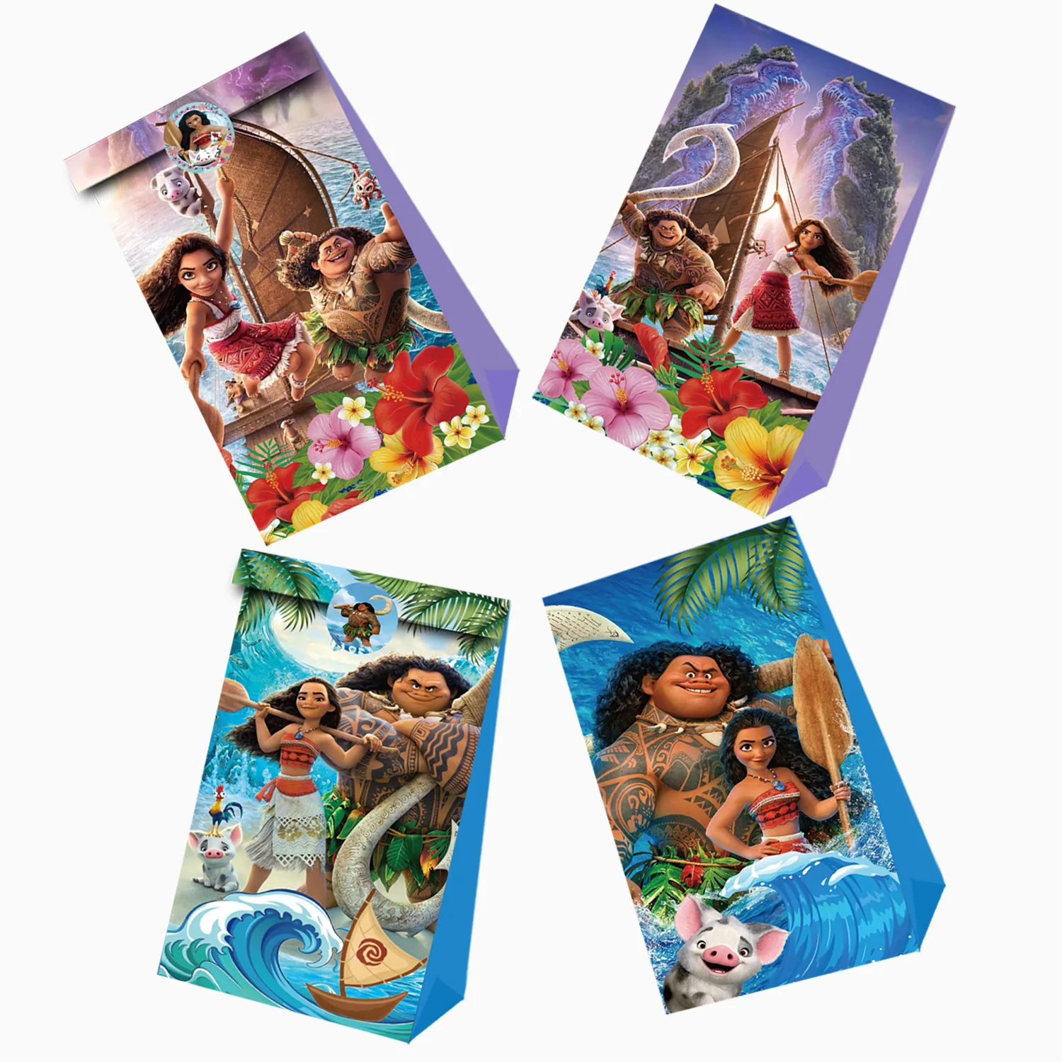 12pcs ‌Moana‌ Gift Bags Anime Children Birthday Party Candy Bag Kraft Paper Packaging Boxes Treat Bag Supplies Gift view 2