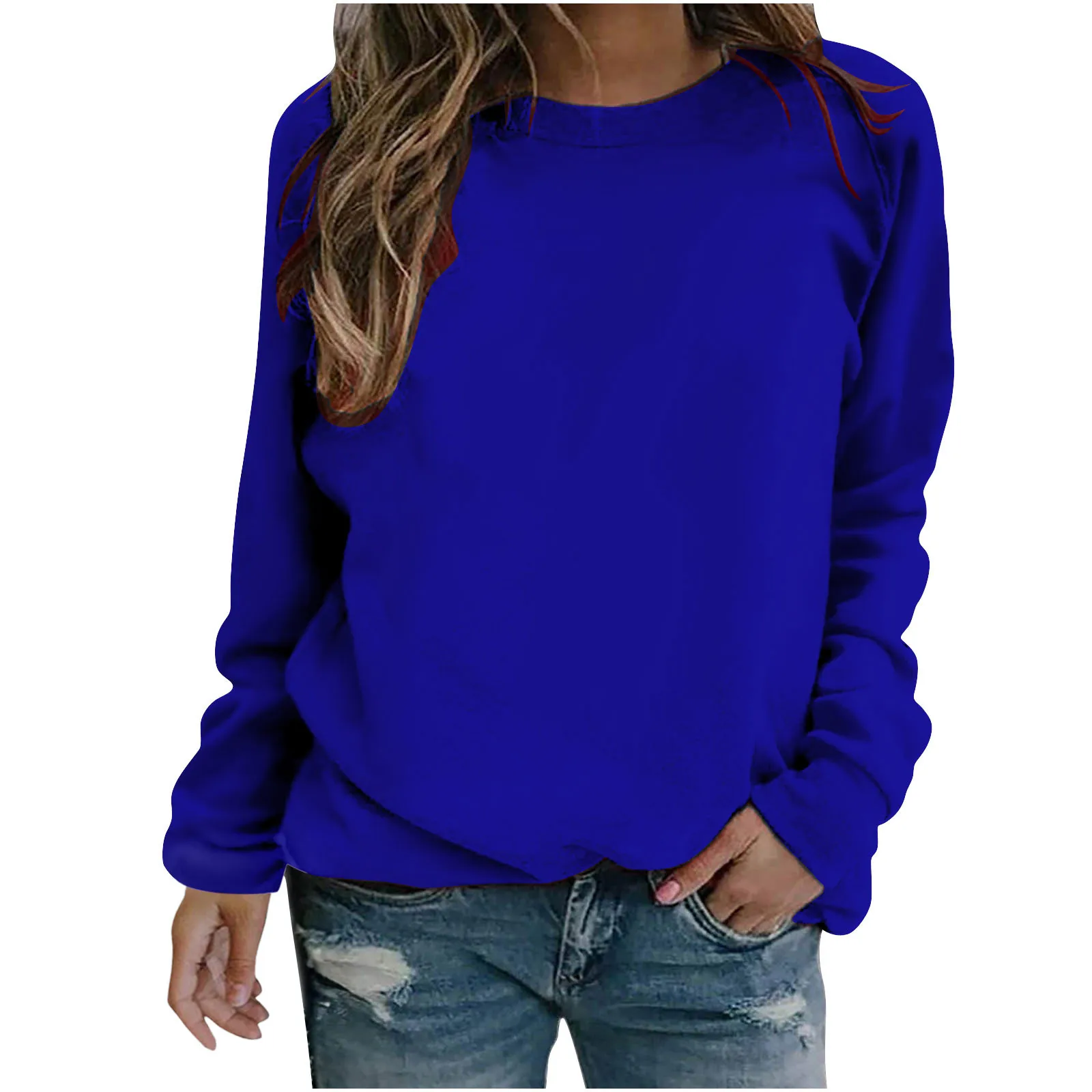 2024 New Product Women's Fashion Autumn/Winter Long Sleeve Sweatshirt Loose Round Neck Large Solid Color Sweatshirt Street