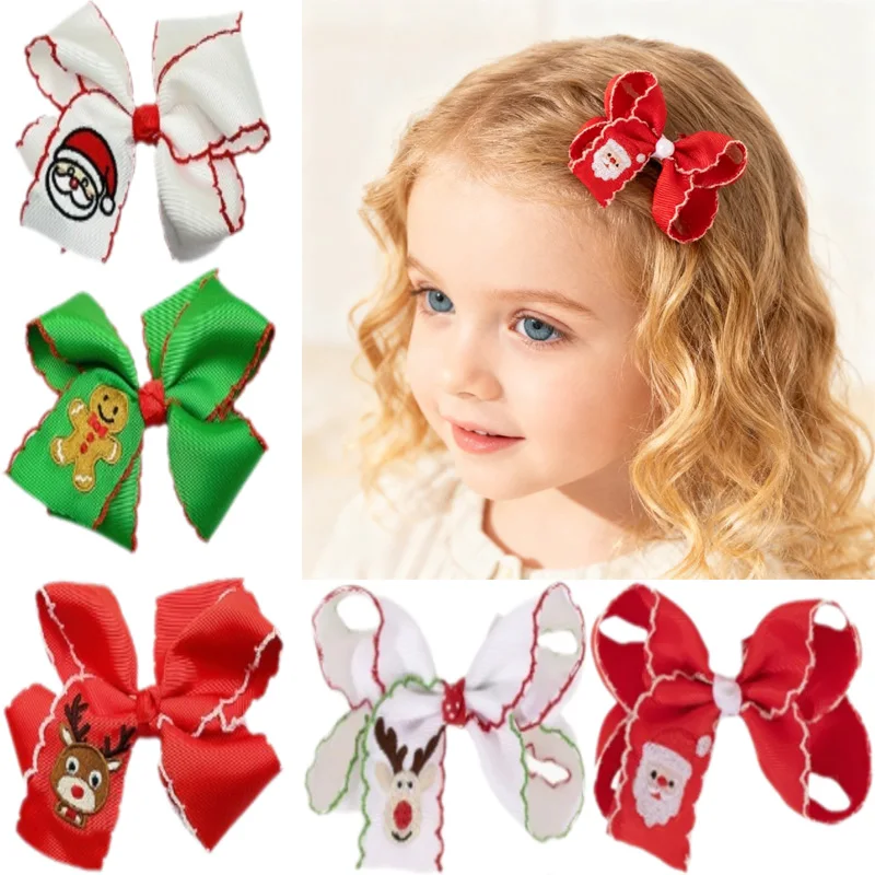 

2PCS/Embroidered Butterfly Christmas Hair Bows - Sweet Ribbon Barrettes & Hair Clips for Girls Holiday Festive Accessories